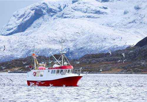 океан, горы, рыбацкое судно