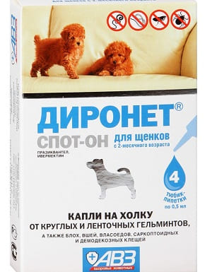 Капли Диронет спот он для лечения демодекоза у щенков