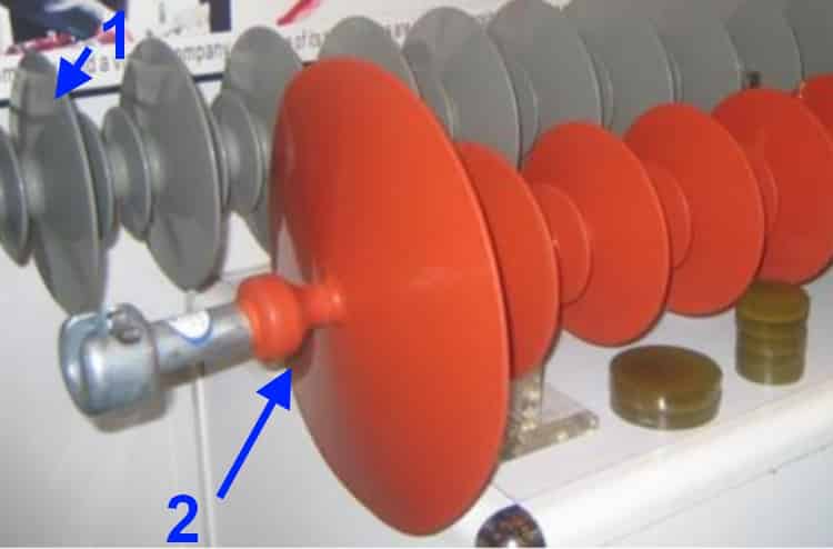 Полимерные изоляторы: 1) – обычный; 2) с защитным зонтиком